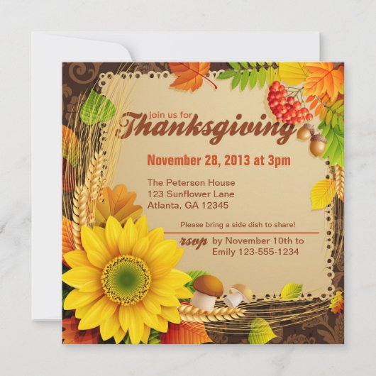 Thanksgiving Harvest Invite Kaart (Voorkant)
