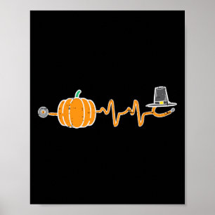 Thanksgiving Heartbeat Pumpkin Stethoscoop Herfst Poster