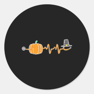 Thanksgiving Heartbeat Pumpkin Stethoscoop Herfst  Ronde Sticker