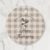 Thanksgiving Herfst bladeren bruin geruite Bedankjes Labels (Voorkant)