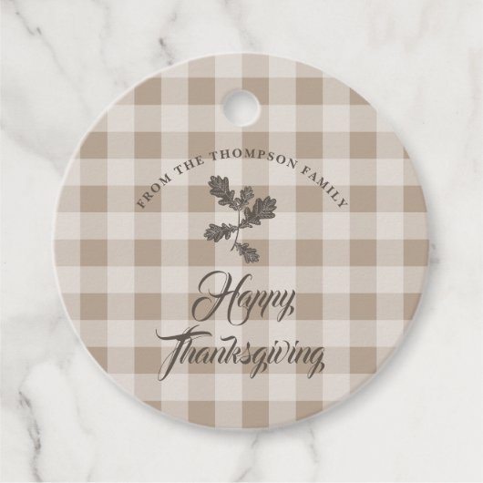 Thanksgiving Herfst bladeren bruin geruite Bedankjes Labels (Voorkant)