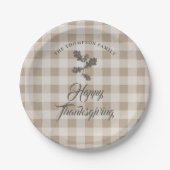 Thanksgiving Herfst bladeren bruin geruite Papieren Bordje (Voorkant)