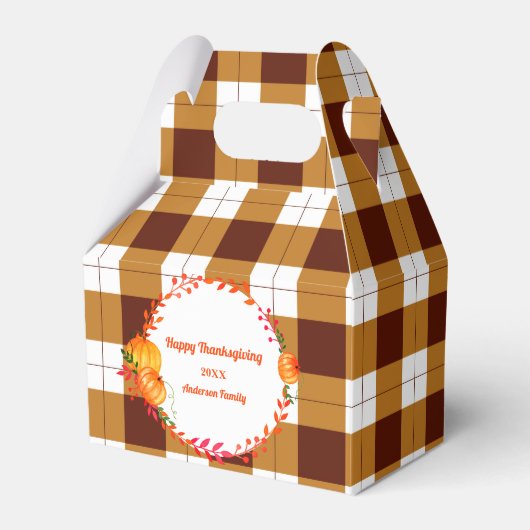 Thanksgiving Herfst Brown Plaid Pompoen Bedankdoosjes (Voorkant Zijde)
