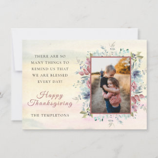 Thanksgiving herfst Floral Photo Flat Holiday Card Feestdagenkaart