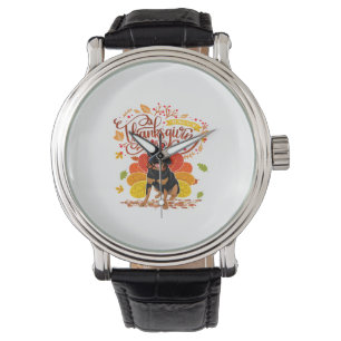Thanksgiving Herfst Funny Rottweiler Dog Owne Horloge