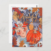 Thanksgiving herfst laat dankbaar meisje briefkaart (Voorkant / Achterkant)