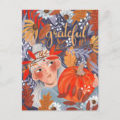 Thanksgiving herfst laat dankbaar meisje briefkaart (Voorkant)