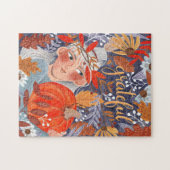 Thanksgiving herfst laat dankbaar meisje legpuzzel (Horizontaal)