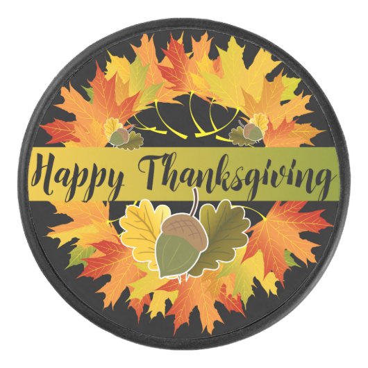 Thanksgiving Herfst Leaf Wreath, Ice Hockey Puck (Voorkant)