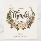 Thanksgiving Herfst Waterverf Boho Floral krans Wijn Etiket (Enkel label)