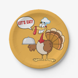 Thanksgiving Het diner is Served Turkey Cartoon Papieren Bordje