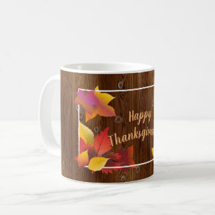 Thanksgiving Holiday Herfst Maple Leaves Wood deco Koffiemok