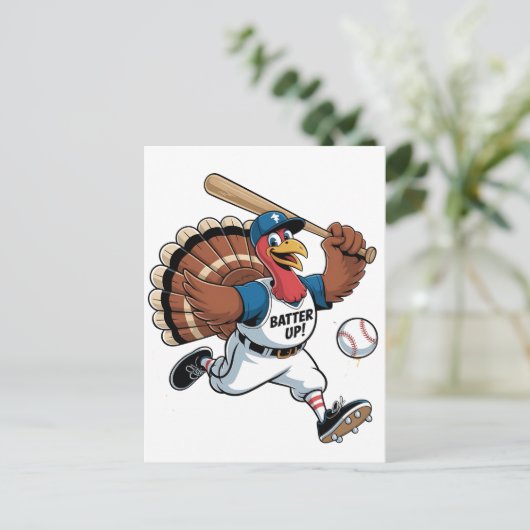 Thanksgiving honkbal Turkije Batter Gobbler Uitnodiging Briefkaart (Staand voorkant)