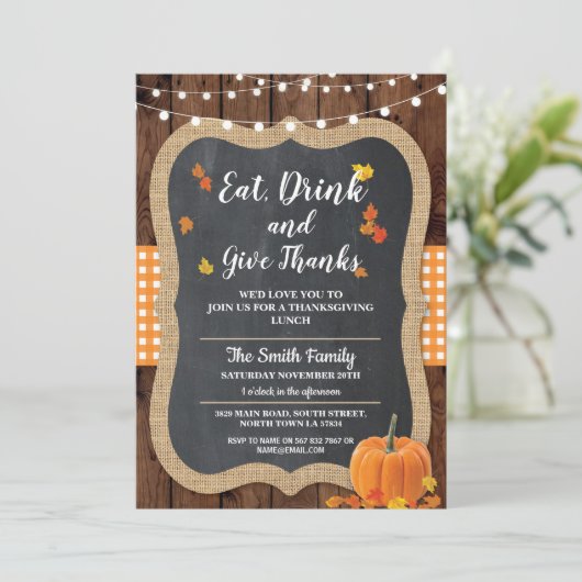 Thanksgiving Hout Geef Bedankt Rustieke Lichten No Kaart (Staand voorkant)