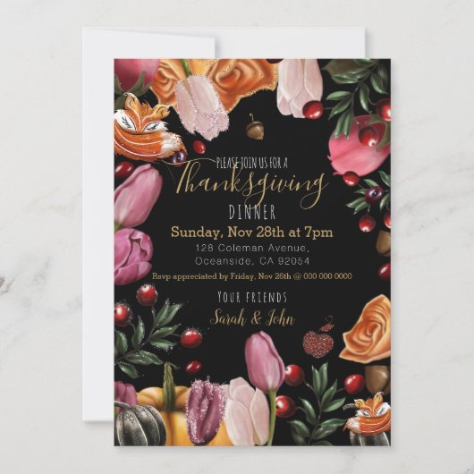 Thanksgiving Invitation fleurie colorée (Devant)