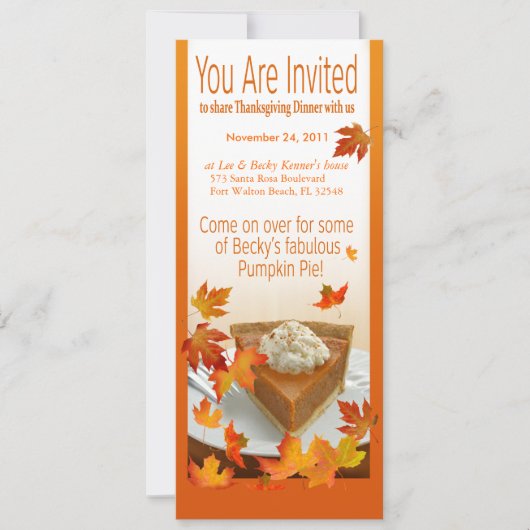 Thanksgiving Invitation Pumpkin Pie Kaart (Voorkant)