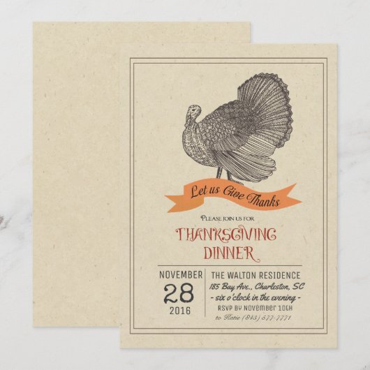 Thanksgiving Invitation Turquie Vintage (Devant / Derrière)
