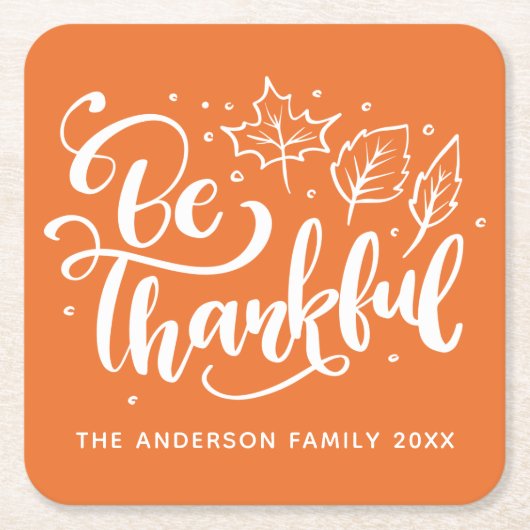 Thanksgiving is het Sinaasappel van het Manuscript Vierkante Kartonnen Onderzetter (Voorkant)