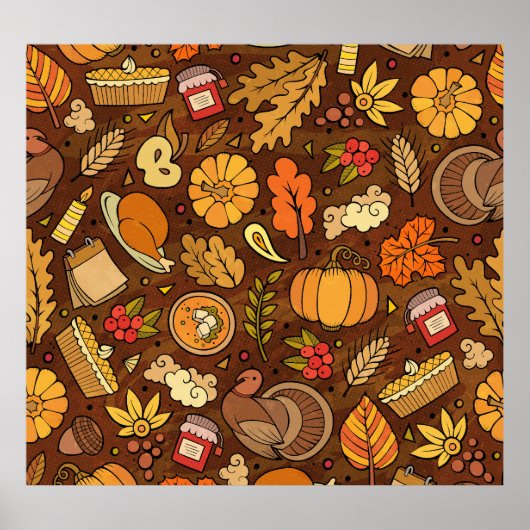 Thanksgiving items: cartoon kleurrijk patroon. poster (Voorkant)