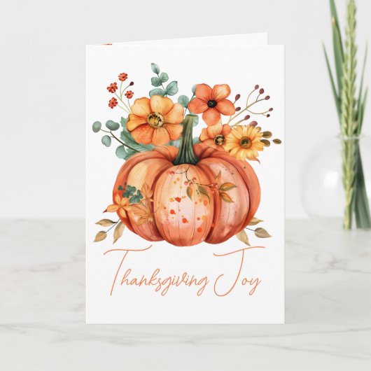 Thanksgiving Joy Floral Pumpkin Card Kaart (Voorkant)