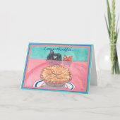 Thanksgiving kaart, hond & kat van plan een taart  feestdagen kaart (Voorkant)