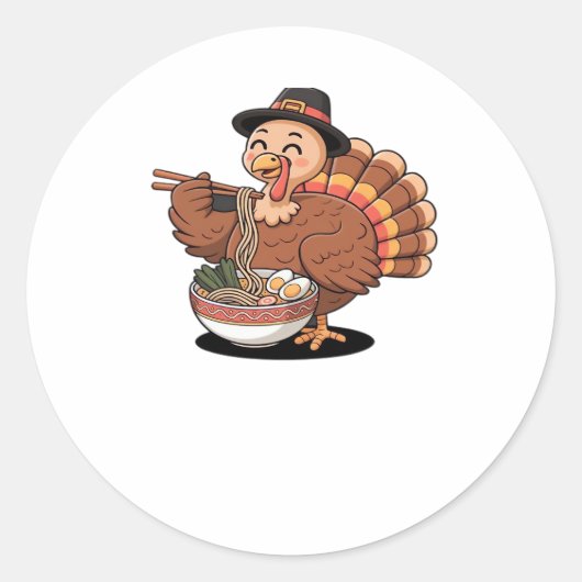 Thanksgiving kalkoen eet ramen Oversized T-Shirt Ronde Sticker (Voorkant)