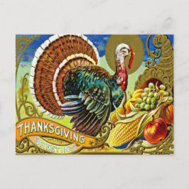 Thanksgiving kalkoenen met najaarsvruchten, vintag briefkaart