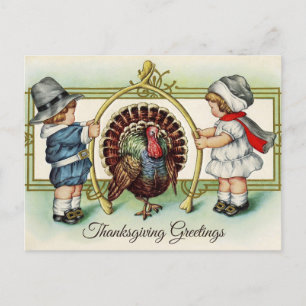 Thanksgiving kinderen en Turkije Feestdagenkaart