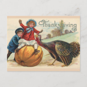 Thanksgiving Kinderen met pompoen, Turkije Briefkaart