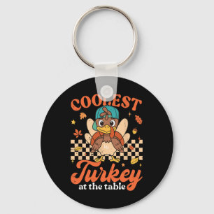 Thanksgiving Koelste Kalkoen Aan Tafel Jongens Kid Sleutelhanger