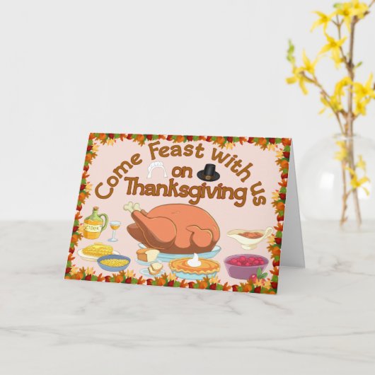 Thanksgiving Kom feest met ons kaart (Gele Bloem)