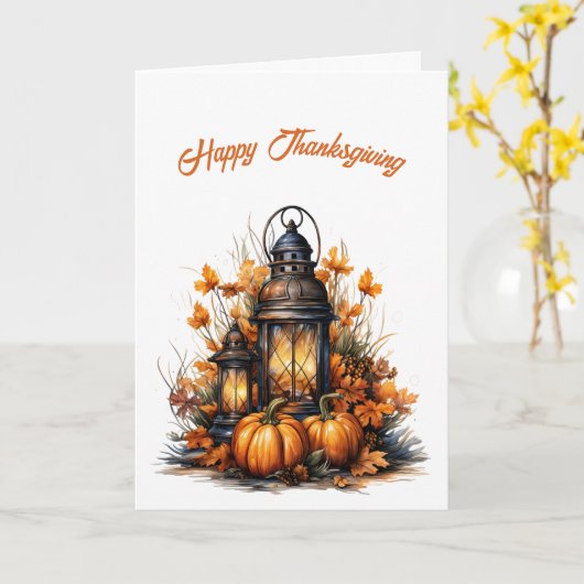 Thanksgiving Lantaarn Illustratie Kaart (Gele Bloem)