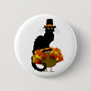 Thanksgiving le chat noir met turkije ronde button 5,7 cm