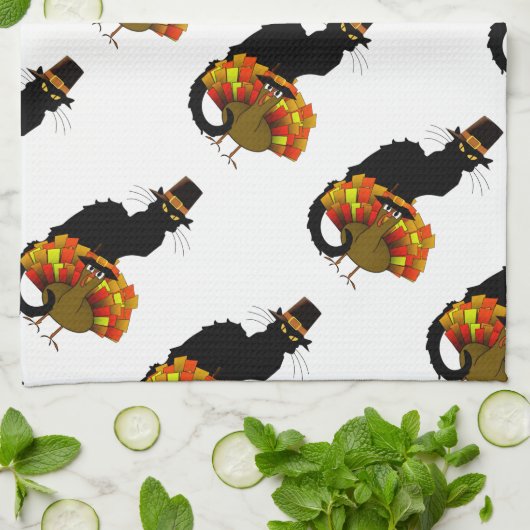 Thanksgiving le chat noir met turkije theedoek (Gevouwen)