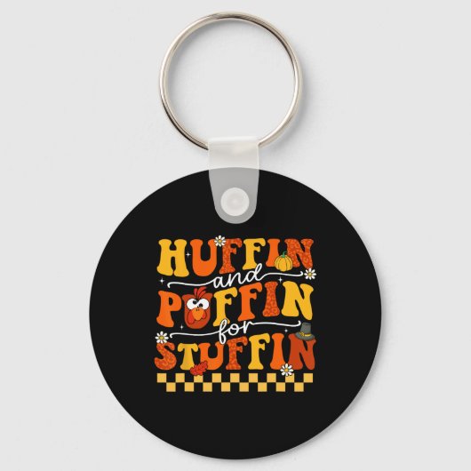 Thanksgiving leidt Turkije trot Huffin en Puffin v Sleutelhanger (Voorkant)