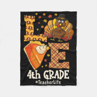 Thanksgiving Love 4th Grade Teacher Turkey Autumn Fleece Deken