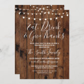 Thanksgiving Lunch Hout Rustieke Lichten Uitnodigi Kaart (Voorkant / Achterkant)