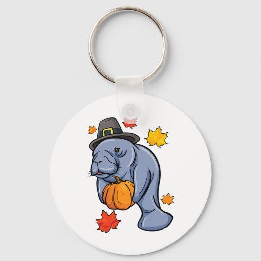 Thanksgiving Manatee Pilgrim Herfst Pumpkin Dugong Sleutelhanger (Voorkant)