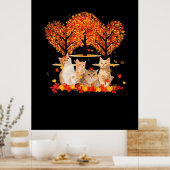 Thanksgiving Maple Cat Heart Shape Tree Leaf Poster (Keuken)