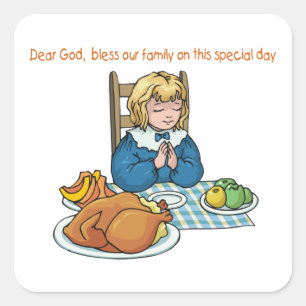 Thanksgiving meisje gezegde gebed vierkante sticker