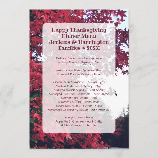 Thanksgiving menu Sjabloon menu Fun menu (Voorkant)