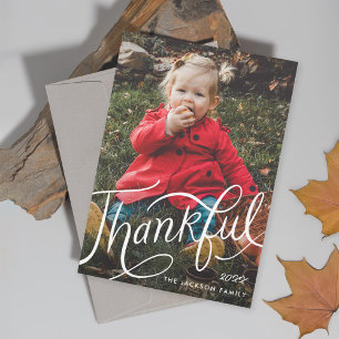 Thanksgiving met de hand geletterde dankbare foto feestdagenkaart