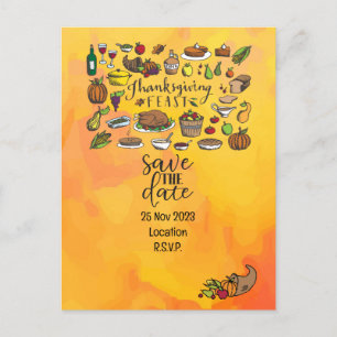 Thanksgiving met kalkoen save the date uitnodiging