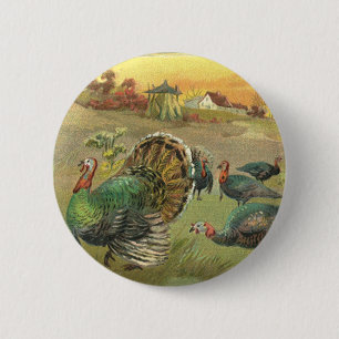 Thanksgiving met kalkoenen en pelgrims Ronde Button 5,7 Cm