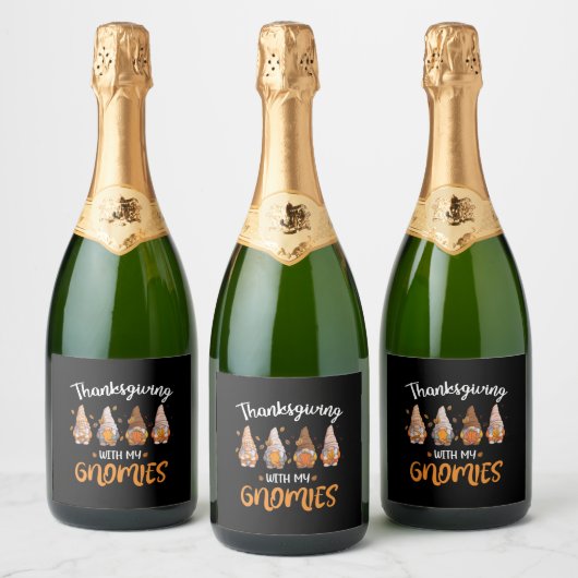 Thanksgiving met mijn gnomen Funny Autumn Gnomen L Sparkling Wijnetiket (Flessen)