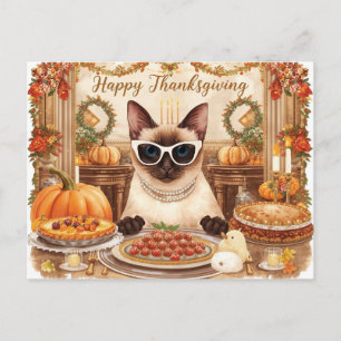 Thanksgiving met pompoen en bloem voor kattenliefh feestdagenkaart