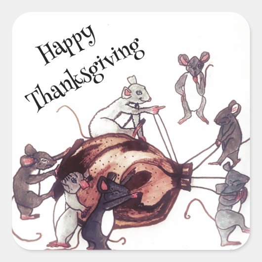 THANKSGIVING MICE STEAL TURKEY VIERKANTE STICKER (Voorkant)
