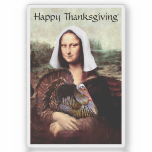 Thanksgiving Mona Lisa Pelgrim met kalkoen Sticker