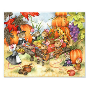 Thanksgiving muizen - Kute art print Foto Afdruk