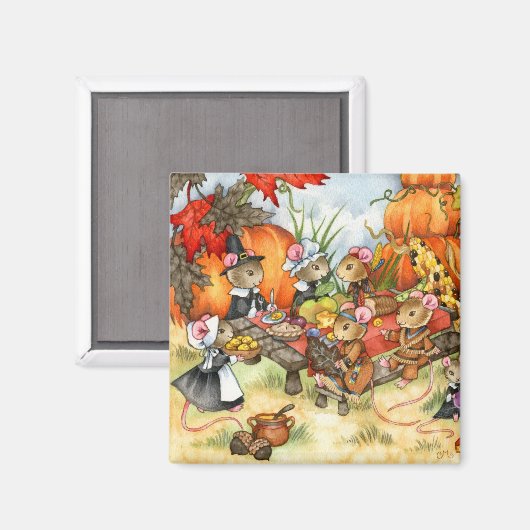 Thanksgiving Muizen - Leuke magneet (Voorkant / Achterkant)